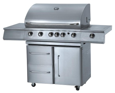 Stainless Steel Barbecue Gas Grill with Five Burner and Steel Wire Warming Rack