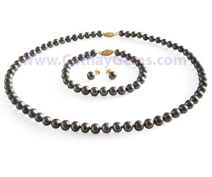 6-7mm AA+ Cultured Round White, Black, Pink or Lavender Pearl Complete Matching Set, 925 Sterling Silver or 14k Gold Clasp