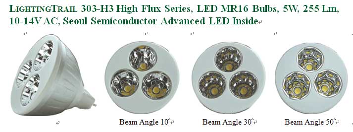 MR16 LED Bulb, 5W, White,  High Flux 255 Lm