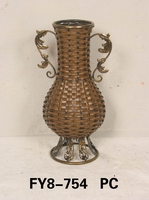 Rattan and Metal Vase