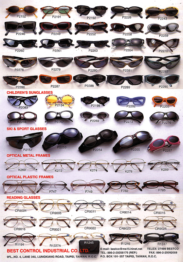 Children's Sunglasses, Ski & Sports Glasses, Optical Metal Fram, Optical Plastic Frames, Reading Glasses.
