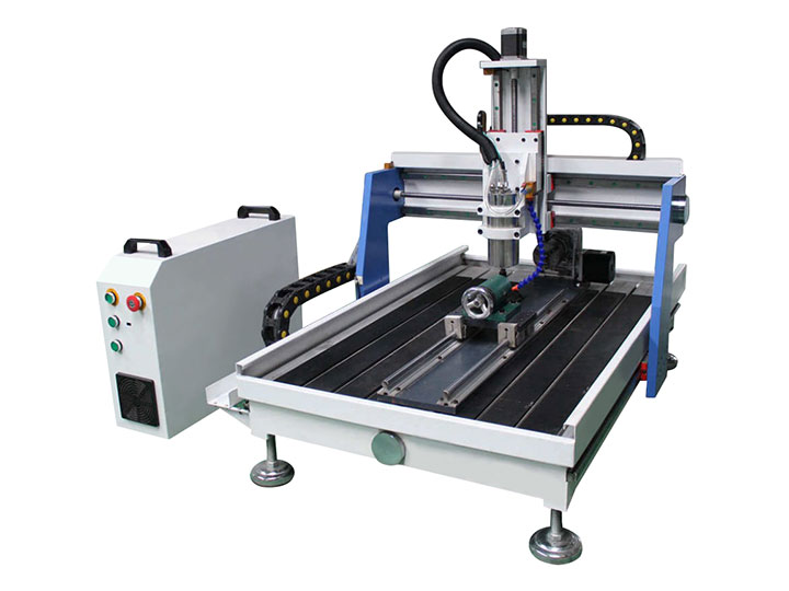 STM6090 Mini Desktop CNC Router with 4th axis rotary is used for 2D/3D works in advertising industry, arts, crafts, signs, gifts and CNC mold making, now the desktop CNC router for sale with best price.