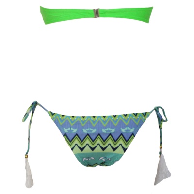 Green Bandeau Bikini Printed Bottom Swimsuit