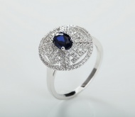 S925 Sterling Silver Platinum Plated Sapphire Ring