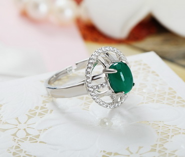 S925 Sterling Silver Platinum Plated Agate Ring