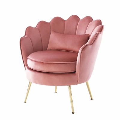 Upholstered Modern Simple Design Sofa Velvet Pink Arm Chair Fabric Frame Golden Metal Legs Nordic Living room Leisure Chair - LX-6020