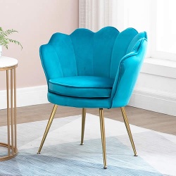 Nordic Modern Velvet Fabric Blue Silla de Sala Dining Upholstered Home Accent Chair for Bedroom Living Room Furniture - LX-6021