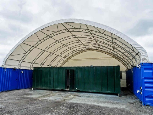 12m wide, 40x40ft container shelter canopy, double truss design