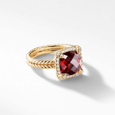 David Yurman Châtelaine Pave Bezel Ring with 9mm Garnet and Diamonds in 18K Gold