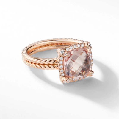 David Yurman Chatelaine Pave Bezel Ring with 9mm Morganite Diamonds in 18K Rose Gold