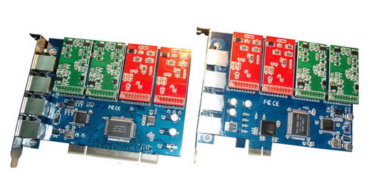 Asterisk Digium compatible PCI,PCI-E 4 port FXS/FXO card