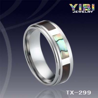 Tungsten carbide ring with abalone& black shell inlaid