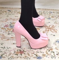 2012 sweet crude double-layer bowknot thick heel pumps - Z0117 pink
