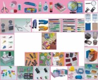 office supplies, stationery, ball point pen, stapler, file, tape dispenser, correction tape, paper products etc. 