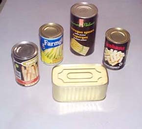 canned asparagus, canned mushroom, canned beans