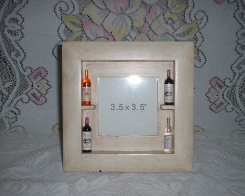 Wooden Photo Frames with miniature wine bottles
