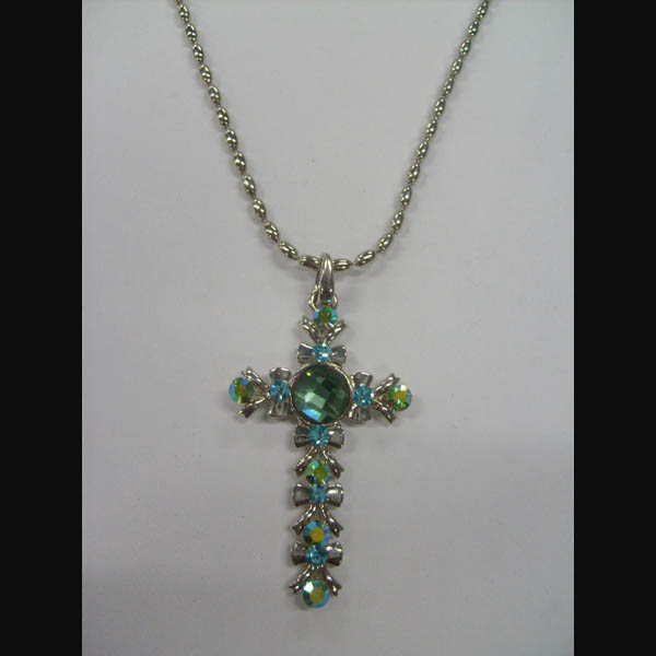 Cross necklace is made of zinc alloy with glass,rhinestone.