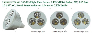 MR16 LED Bulb, 5W, White,  High Flux 255 Lm