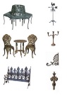 Cast iron patio furniture,outdoor furniture,bench,chair,weather van,candle holder,brasket,finals