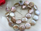 Luster 15MM Chocolate Freshwater Coin Pearl NECKLACE