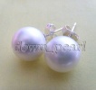 Round White Freshwater cultured pearl Earrings 925 Silver Stud