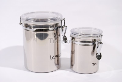 Stainless Steel Clip-Top coffee jar with clear lid