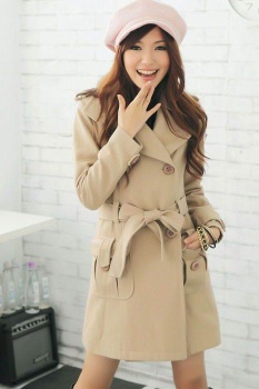 Camel Double-breasted Long Coat