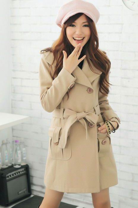 Camel Double-breasted Long Coat