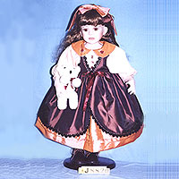 Porcelain Doll, Holding A Lovely Plush Bear