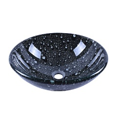 Bathroom 16 Round Tempered Glass Washbasin With Black Water Drop Pattern Design