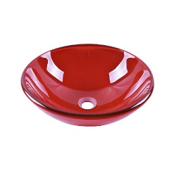 Bathroom Double Layer Tempered Red Color Glass Vessel Basin With Round Shape
