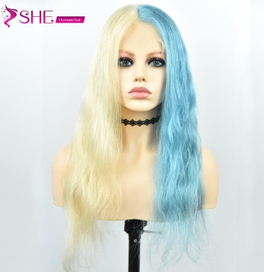 Fashion American Film Clown Girl Cosplay Pink Blue Gradient Color Wigs