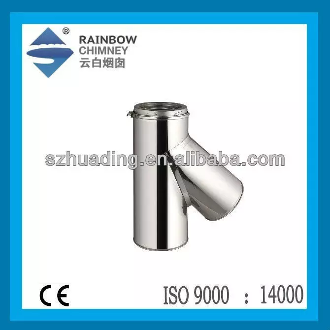 stainless steel double wall spigot 45 degree tee with cap
