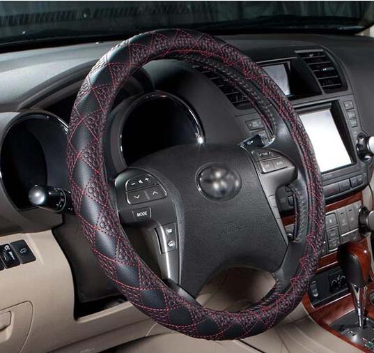 Anti slip leather car steering wheel cover