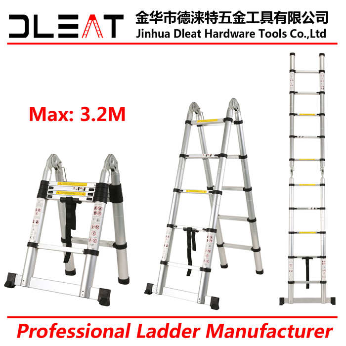 Dleat 1.6m+1.6m Aluminum Double Telescopoic Ladder With EN131