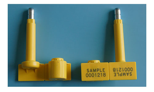 Yellow high security bolt seal, one piece bolt seal