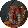 Original Design Ladies Bucket Bag Hand-Held Messenger Bag Imported Togo Cowhide Wool Houndstooth Tweed