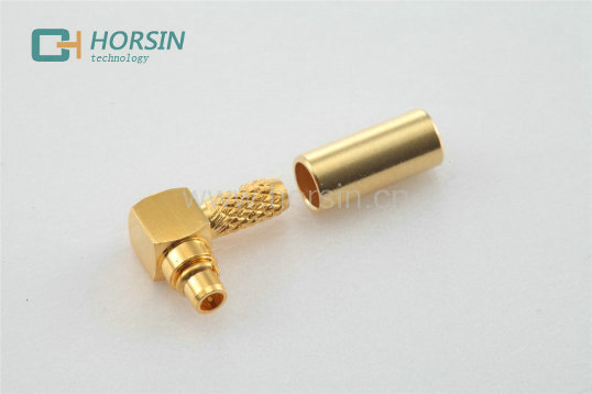 right angle MMCX male rf coaxial connector with bulkhead for RF coaxial cable