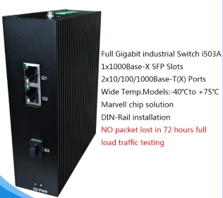 3 Gigabit ethernet ports industrial switch with 2×10/100/1000BaseT(X) ports and 1×1000BaseX SFP slot - i503A