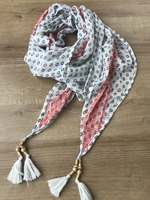 polyester printed woven scarf with geometric embroidery
