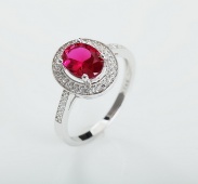S925 Sterling Silver Platinum Plated Red Corundum Ring