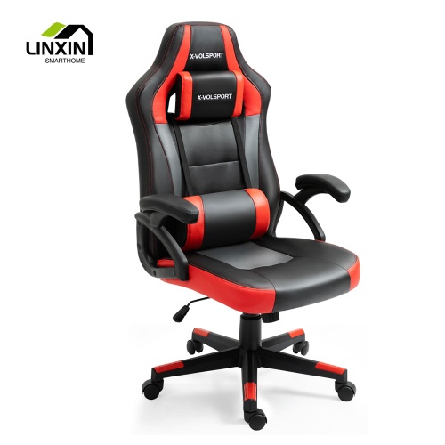 Modern Ergonomic PU Leather Black and Red Swivel Computer Home Gaming Guest Office Chairs with Headrest - LX8036