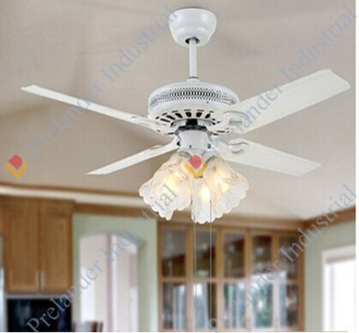 ceiling fan with E27 lights, white color, 48inch, 5pcs iron blades