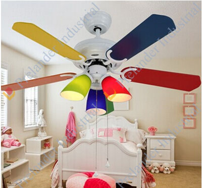 kids room ceiling fan light, 5pcs Rainbow Color Wooden blades, 42inch