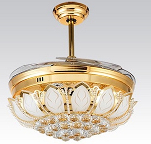 Crystal Chandelier LED Ceiling Fan Light, golden or white color, 4pcs acrylic blades