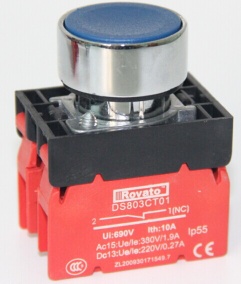 Rovato push button switch 22mm blue - DS22-B104-NC/NO