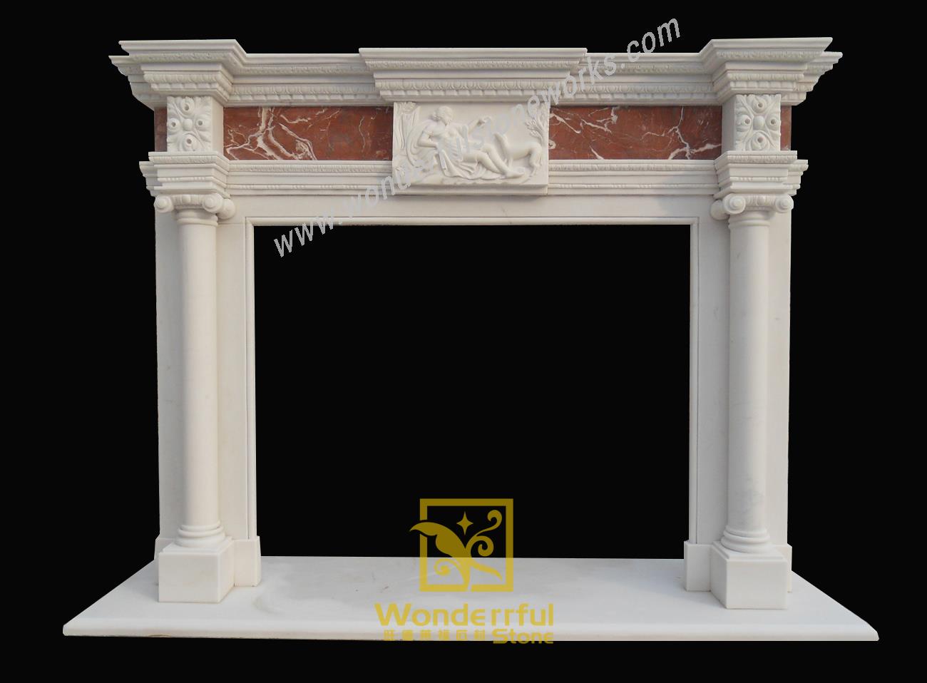 antique fireplace mantel made in Fangshan white marble and Red marble,we can prodduce as per your specific request, we have various materials for your options.