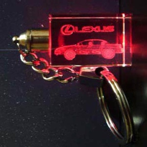 LED lighted 3D etched crystal photo keychain