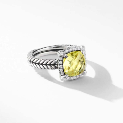 David Yurman Chatelaine Pave Bezel Ring with 9mm Lemon Citrine and Diamonds