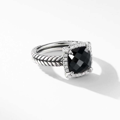 David Yurman Chatelaine Pave Bezel Ring with 9mm Black Onyx and Diamonds